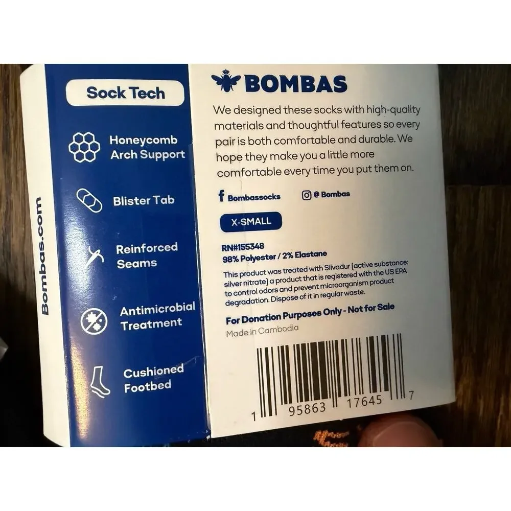 NEW Bombas KIDS XS 5-Pack Honeycomb Solids Ankle Socks in Black NWT